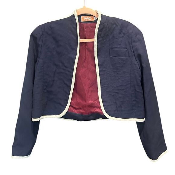 Vintage 80s 90s Union Made Navy Blue Linen Blend Classic Heritage Preppy Blazer - Picture 3 of 9